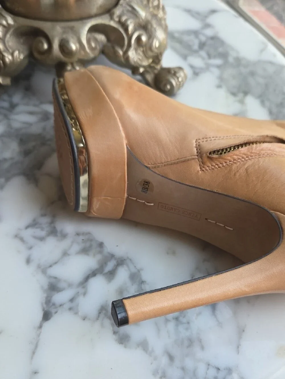 Vince Camuto Camel/Tan Leather High Heel Ankle Booties with Side Zip